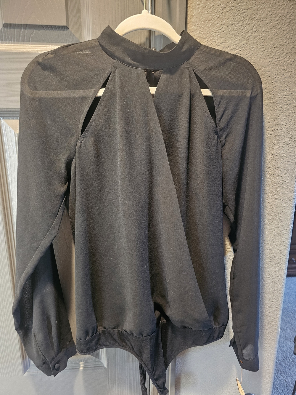 bebe Black Mock Neck Cutout Long Sleeve Blouse